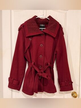 Sebby Women's Deep Red Belted Trench Coat